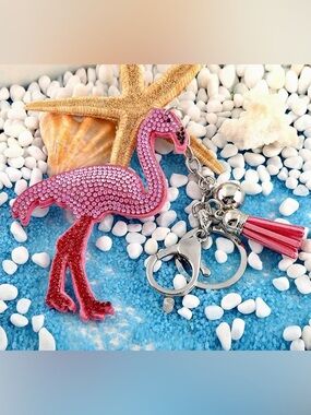 New! Pink Rhinestone Flamingo Bag Charm/Keychain with Tassel (NWT)